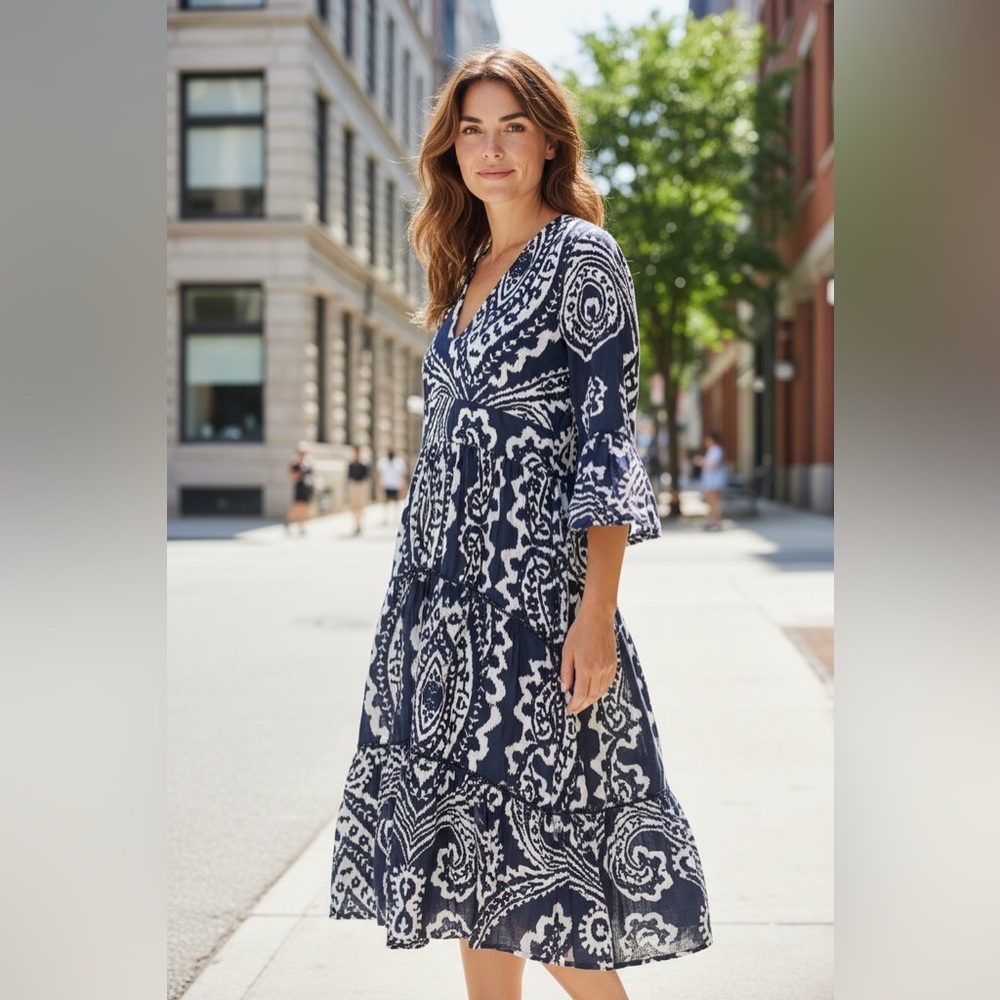 LaPlage Navy & White Ikat Dress